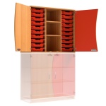 Wellentüren-Aufsatzschrank, 91 cm hoch, 105x50 cm (B/T), Tür rechts rot, 